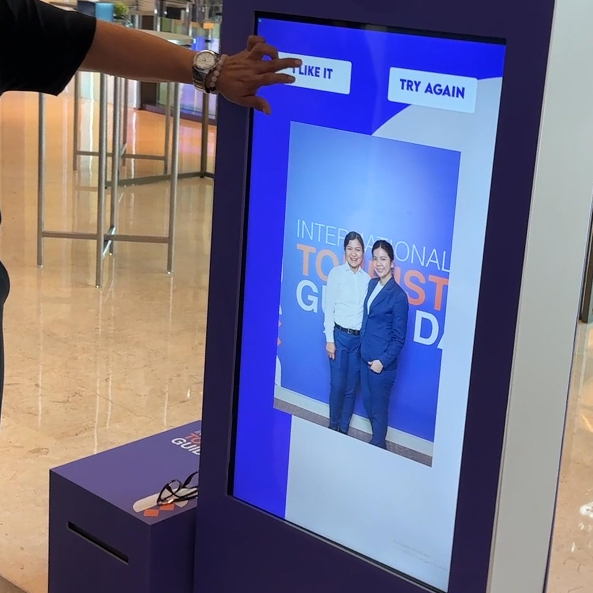 Guests enjoying an AI-powered photo booth with instant background removal and immersive virtual scenes—no green screen required.